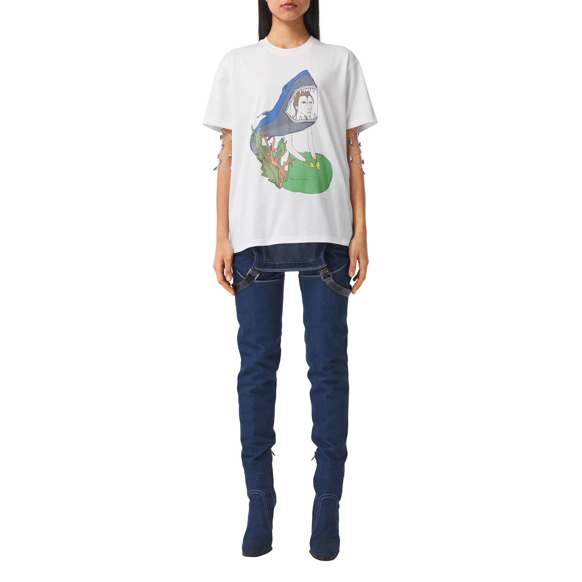 T-shirt oversize en coton avec illustration marine - White