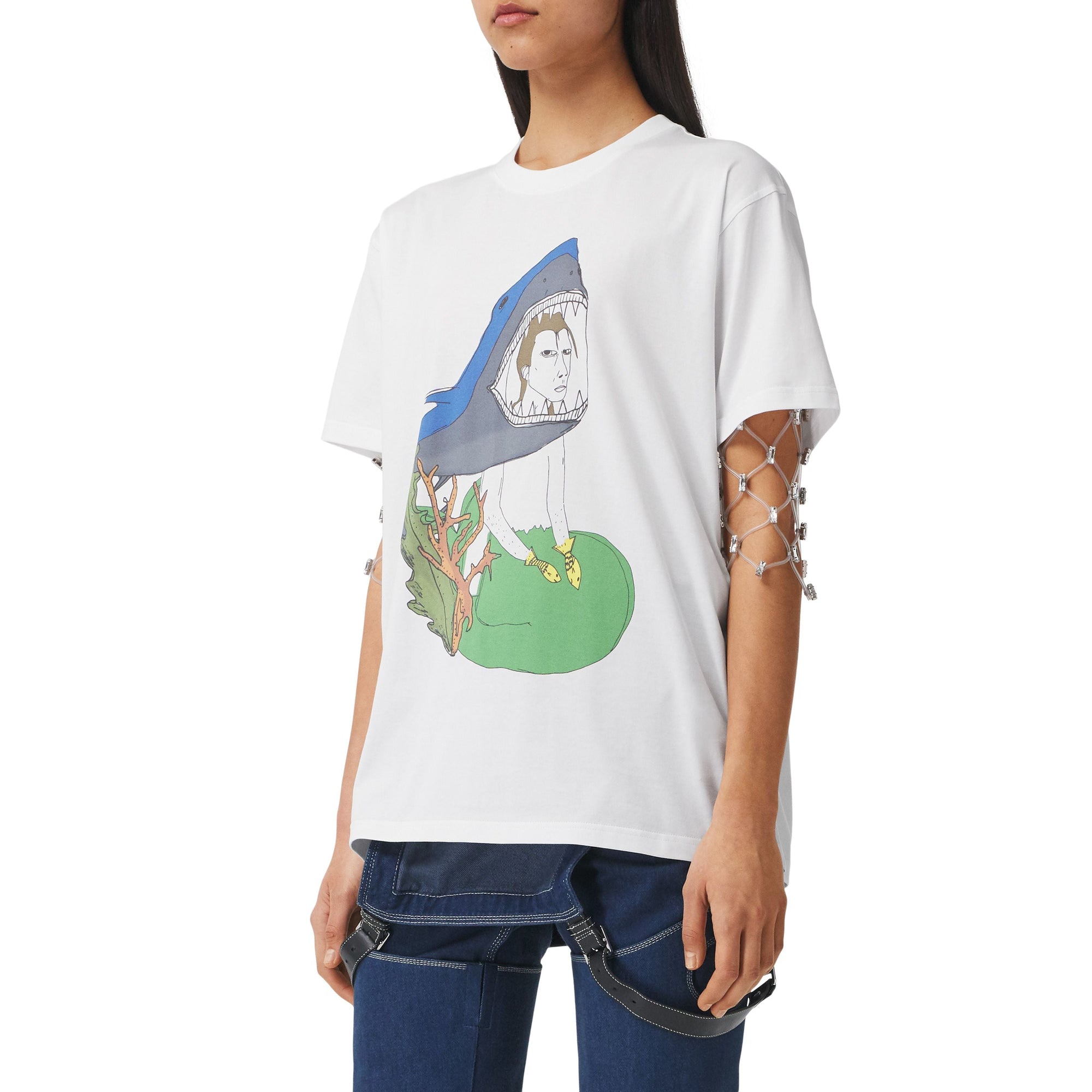 T-shirt oversize en coton avec illustration marine - White
