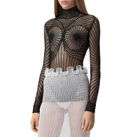 Haut à col montant en résille de coton technique - Black