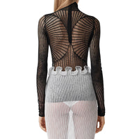 Haut à col montant en résille de coton technique - Black