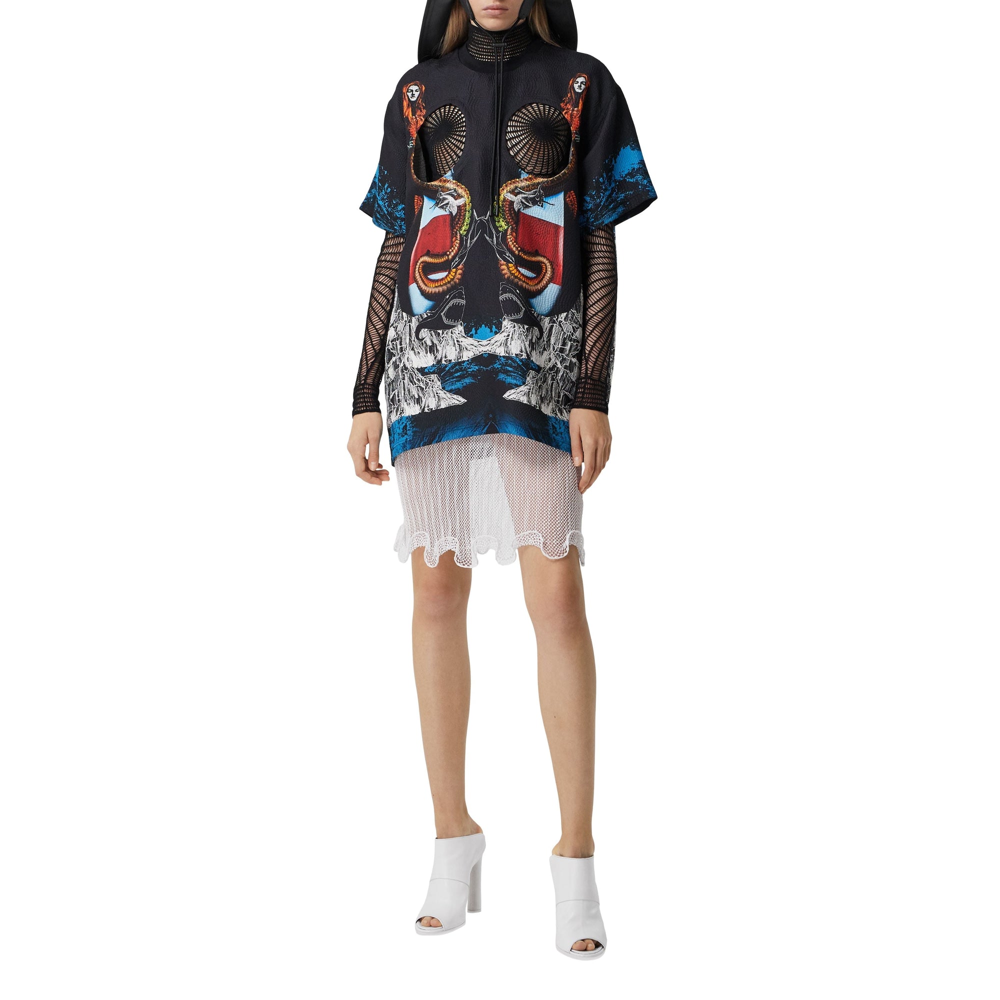 Haut à col montant en résille de coton technique - Black