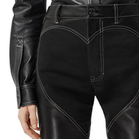Pantalon skinny en cuir d'agneau à motif cœur - Black