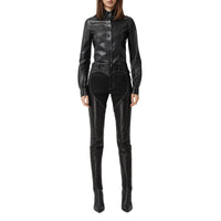 Pantalon skinny en cuir d'agneau à motif cœur - Black
