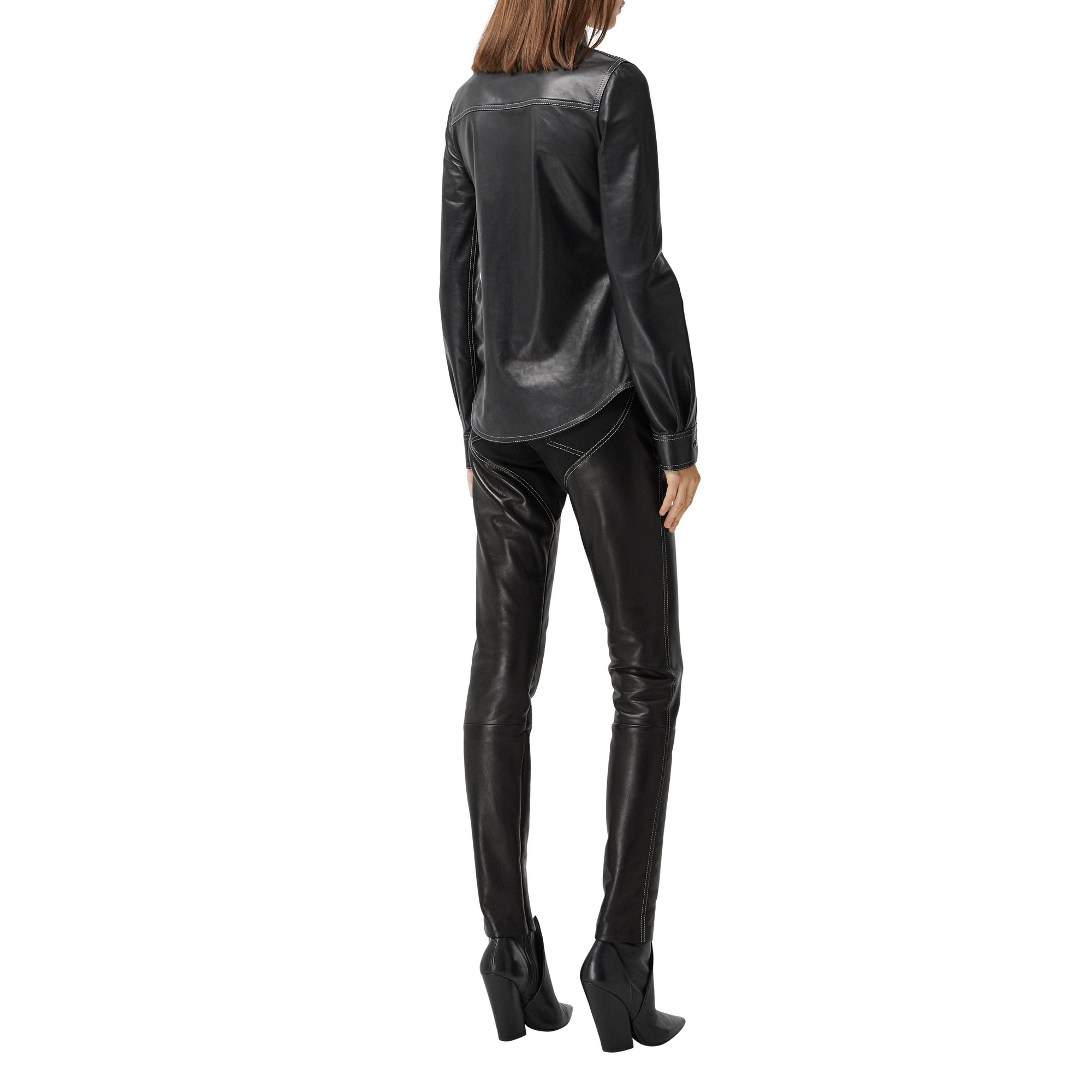 Pantalon skinny en cuir d'agneau à motif cœur - Black