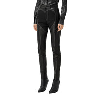 Pantalon skinny en cuir d'agneau à motif cœur - Black