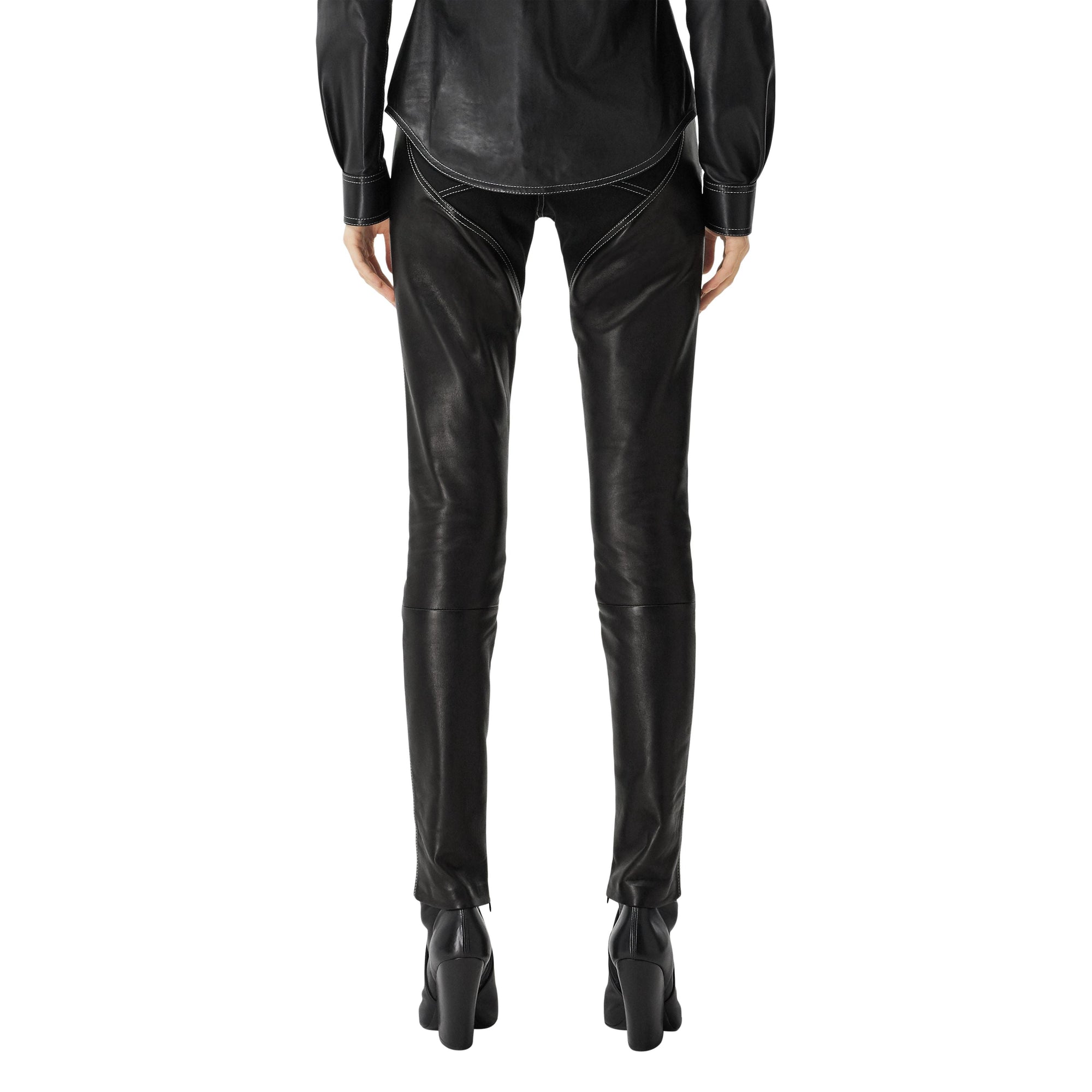 Pantalon skinny en cuir d'agneau à motif cœur - Black