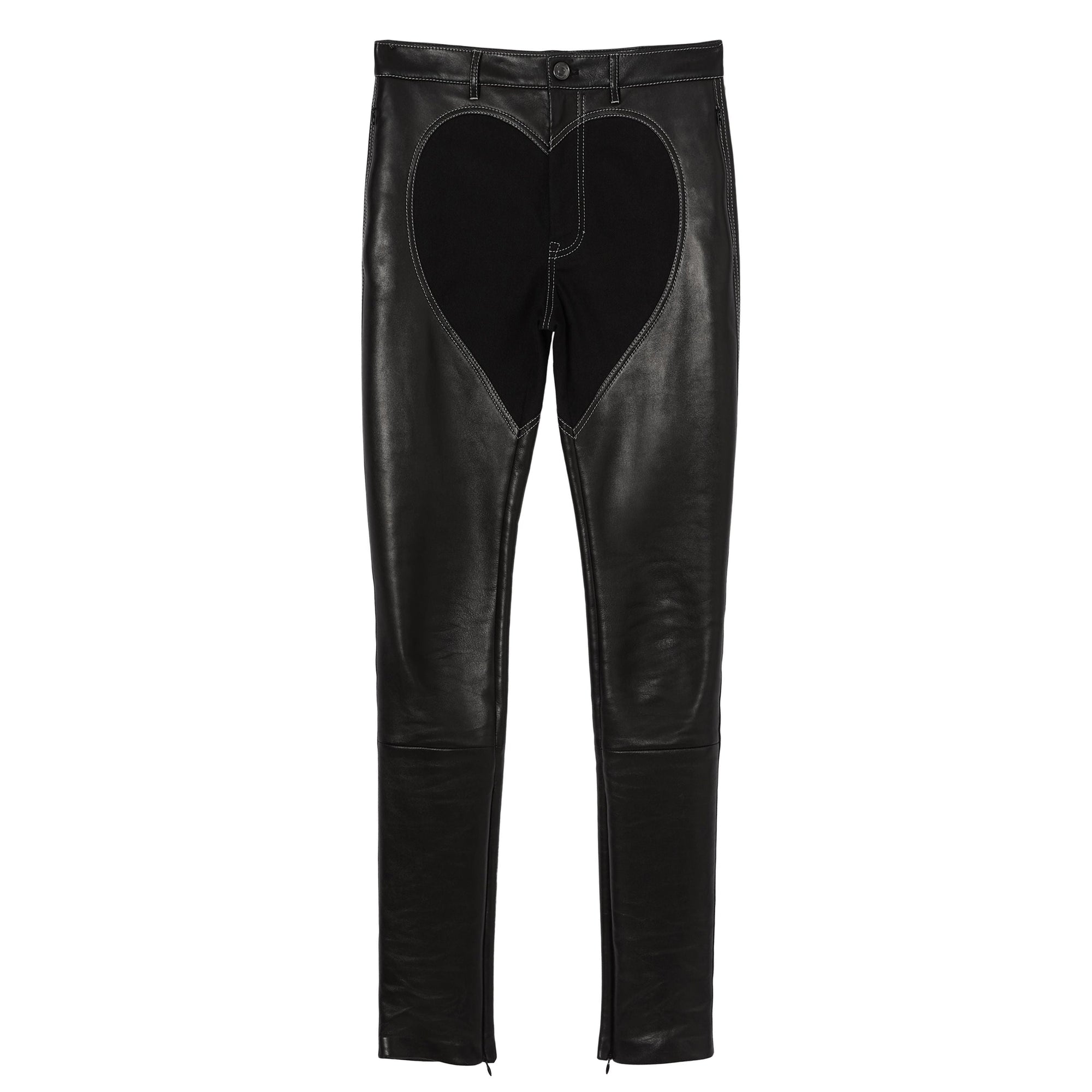 Pantalon skinny en cuir d'agneau à motif cœur - Black