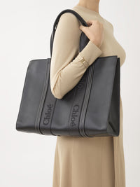 Grand sac cabas Woody en cuir - Black