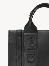 Petit sac cabas Woody à bandoulière en cuir - Black