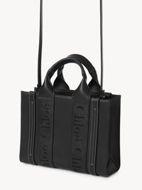 Petit sac cabas Woody à bandoulière en cuir - Black