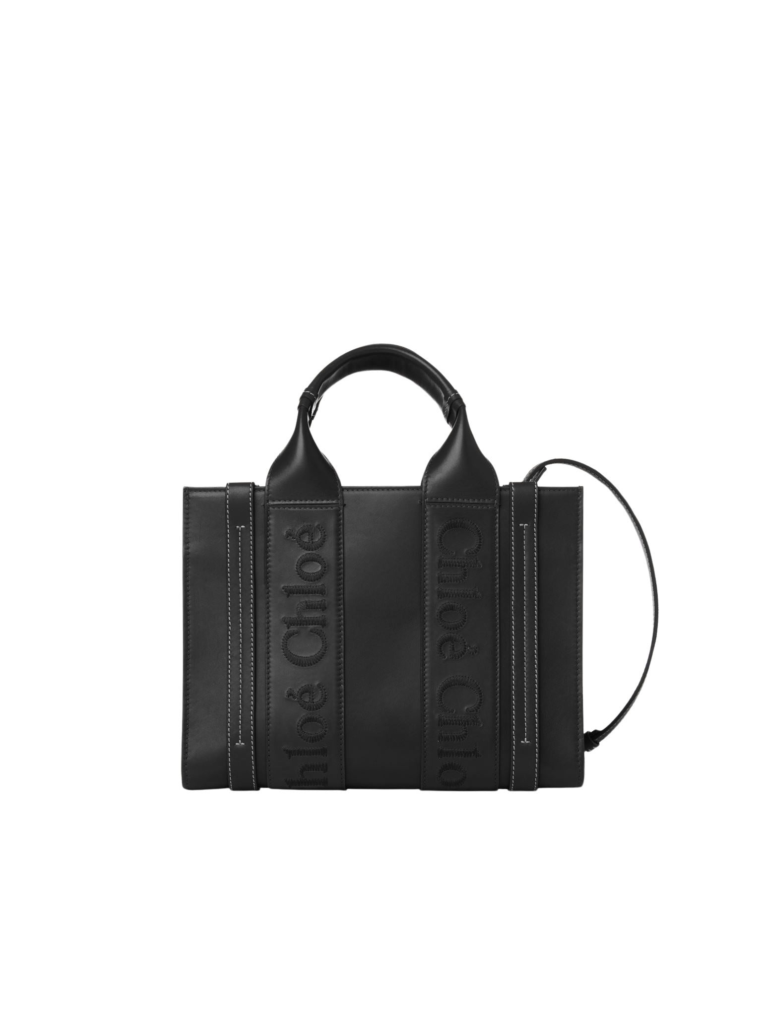 Petit sac cabas Woody à bandoulière en cuir - Black