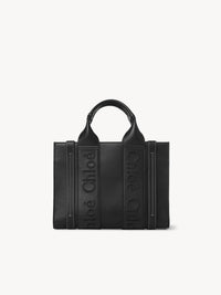 Petit sac cabas Woody à bandoulière en cuir - Black