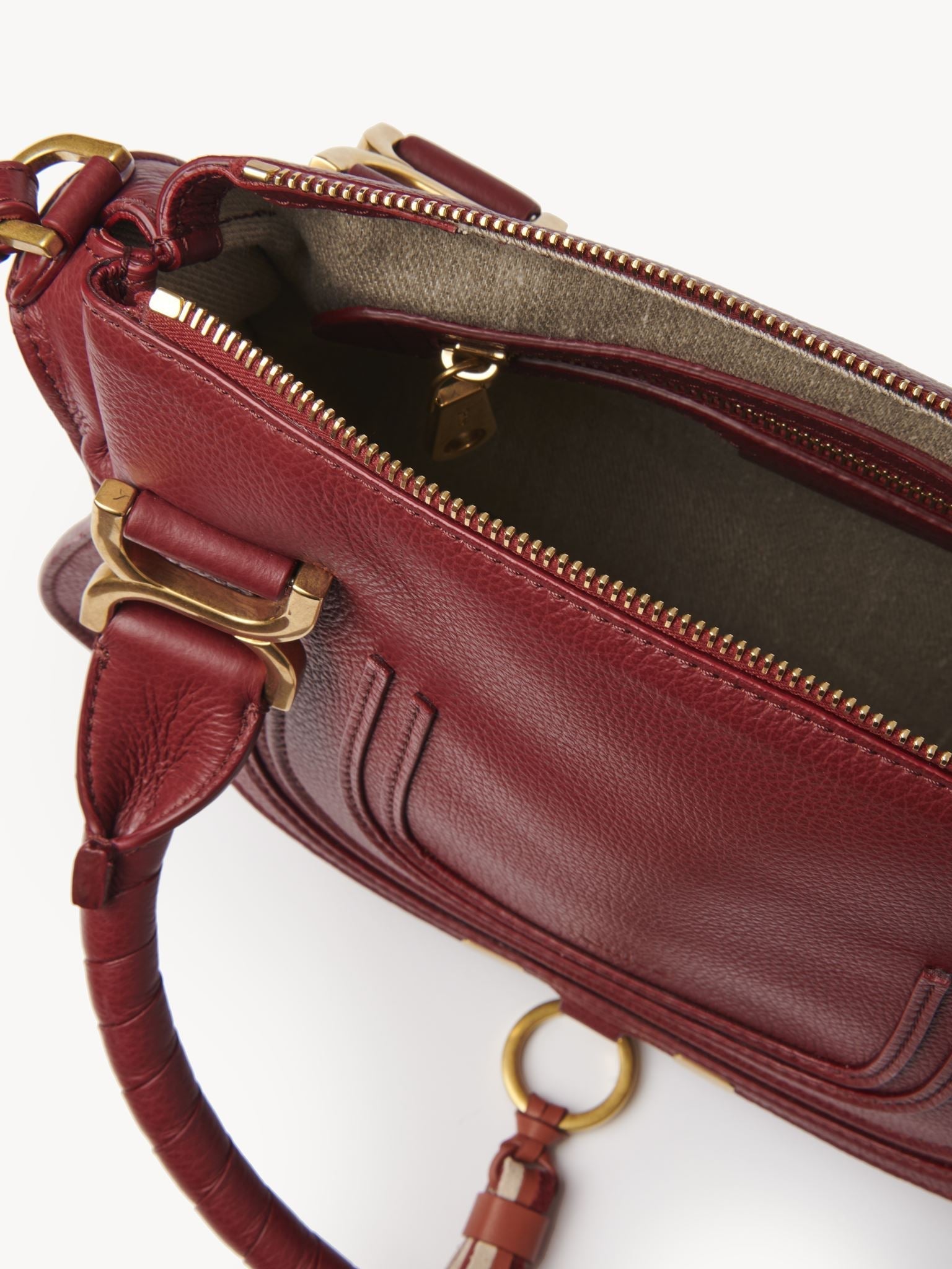 Petit sac double porté Marcie en cuir - Dark Ruby Grained