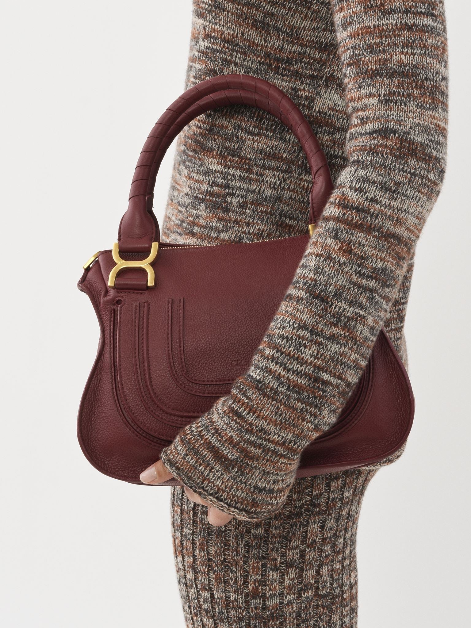 Petit sac double porté Marcie en cuir - Dark Ruby Grained