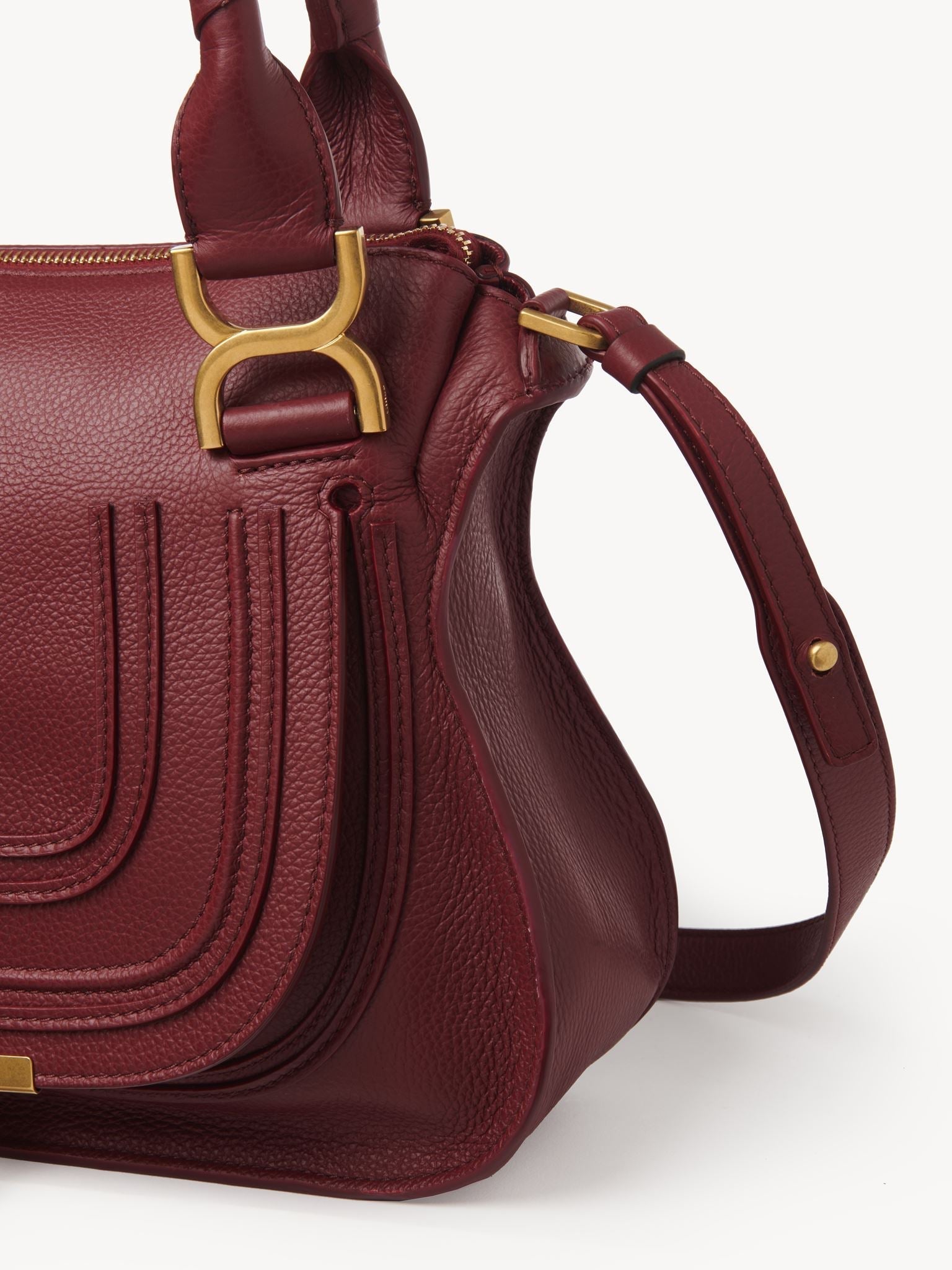 Petit sac double porté Marcie en cuir - Dark Ruby Grained