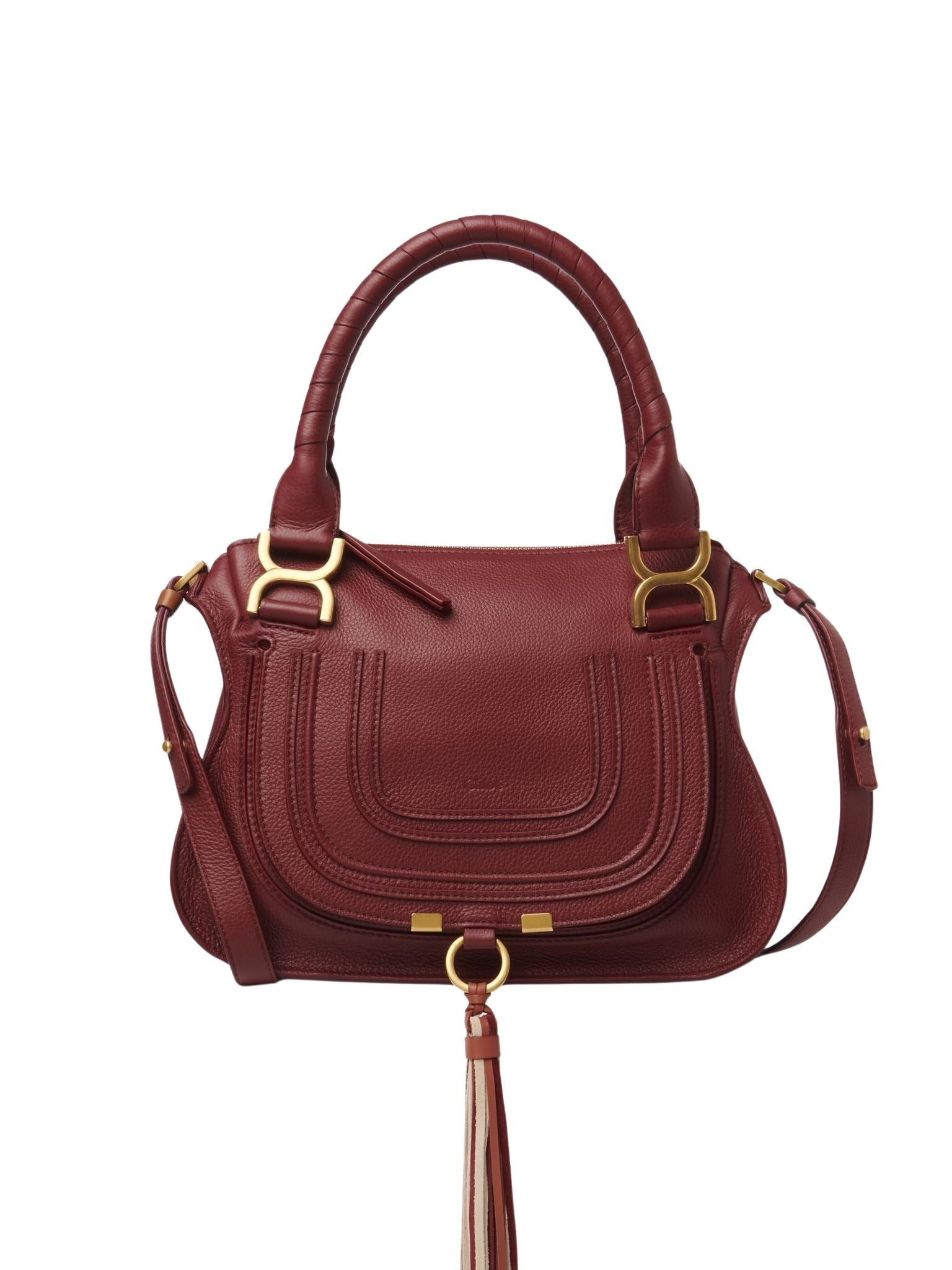 Petit sac double porté Marcie en cuir - Dark Ruby Grained
