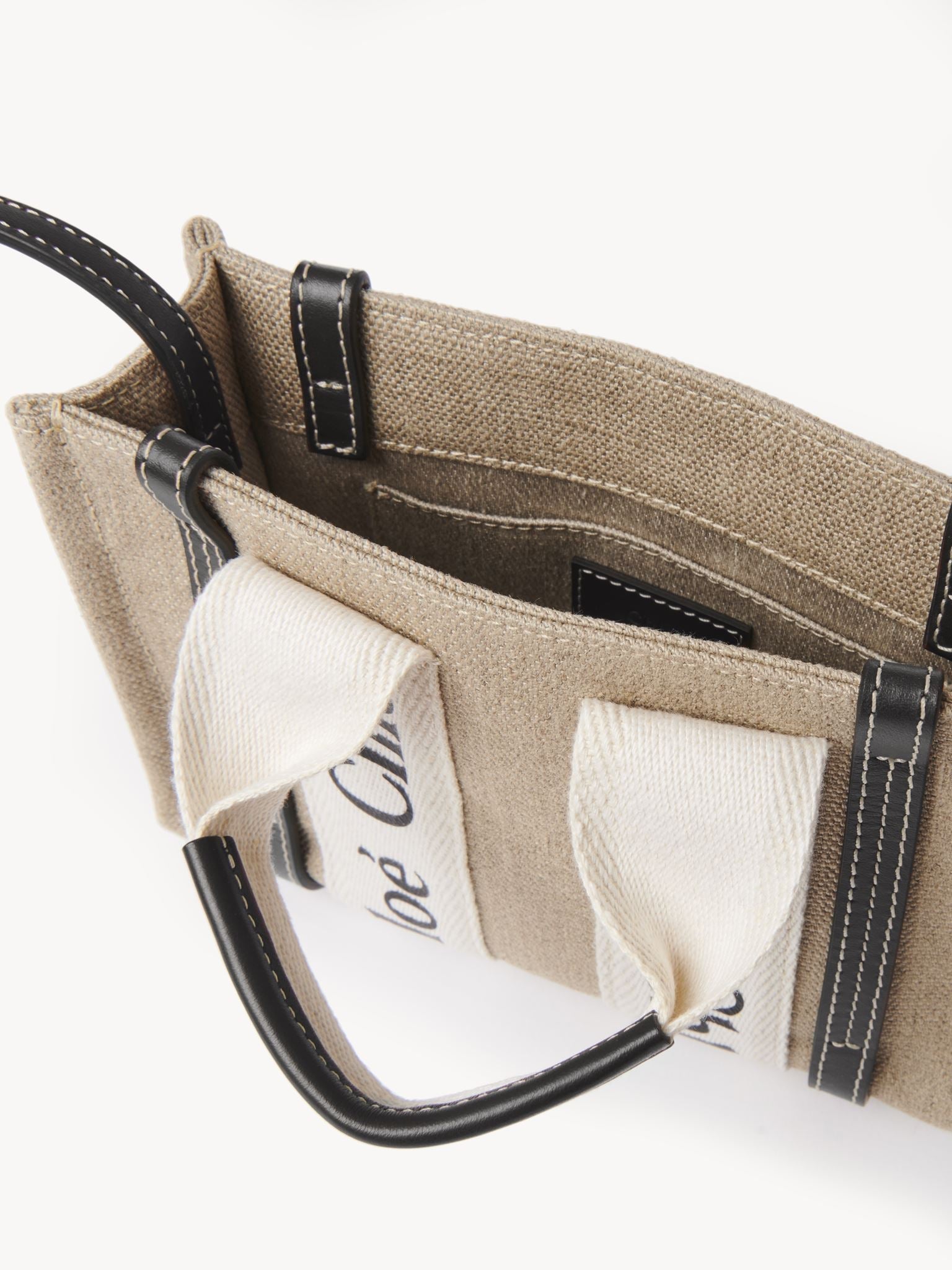 Mini sac cabas Woody à bandoulière en lin - White Blue