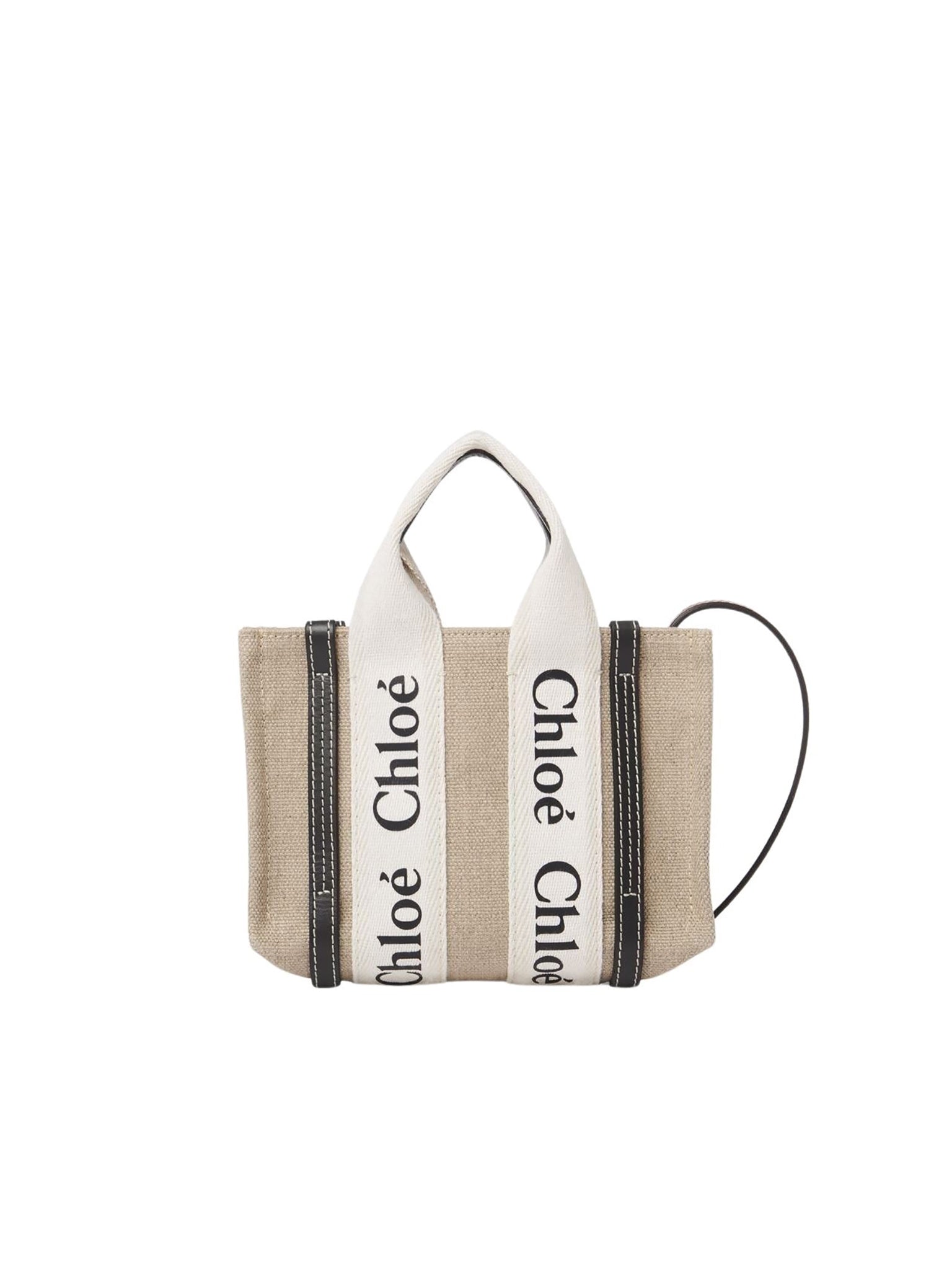Mini sac cabas Woody à bandoulière en lin - White Blue