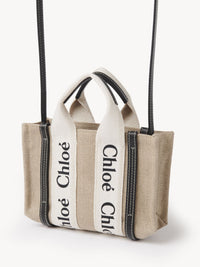 Mini sac cabas Woody à bandoulière en lin - White Blue
