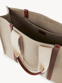 Grand sac cabas Woody en lin - White & Brown