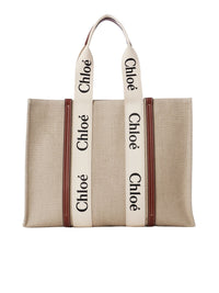 Grand sac cabas Woody en lin - White & Brown