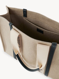 Grand sac cabas Woody en lin - White & Blue