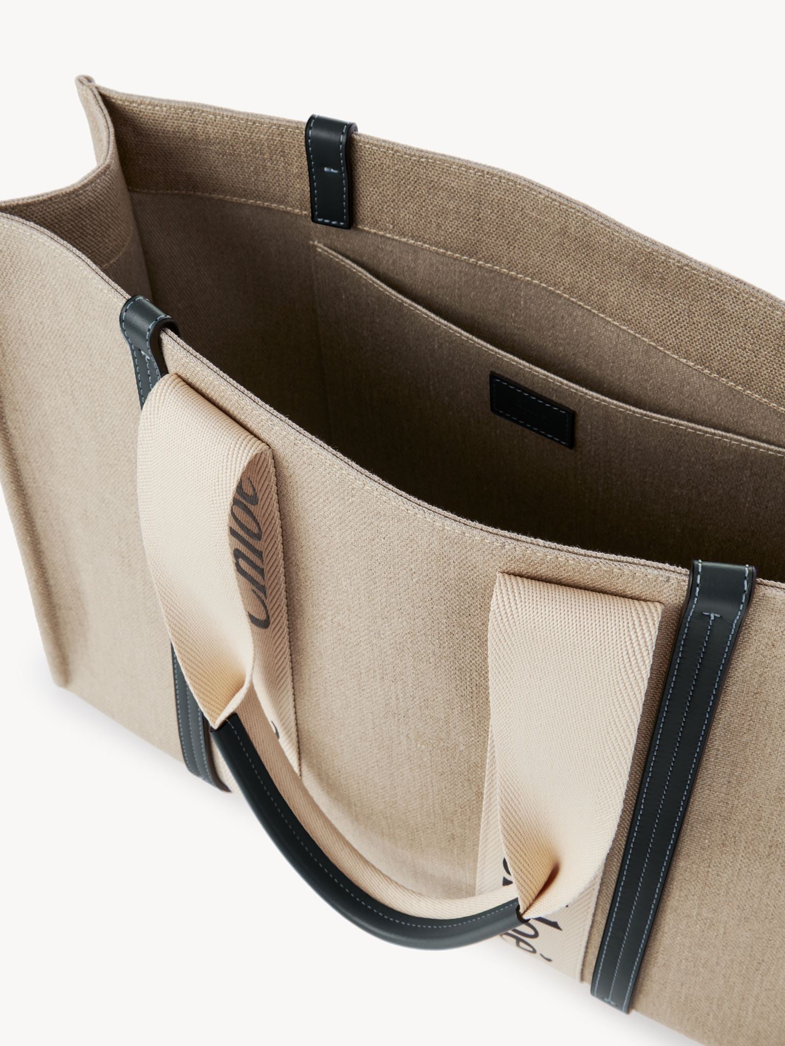 Grand sac cabas Woody en lin - White & Blue