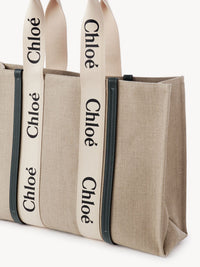 Grand sac cabas Woody en lin - White & Blue
