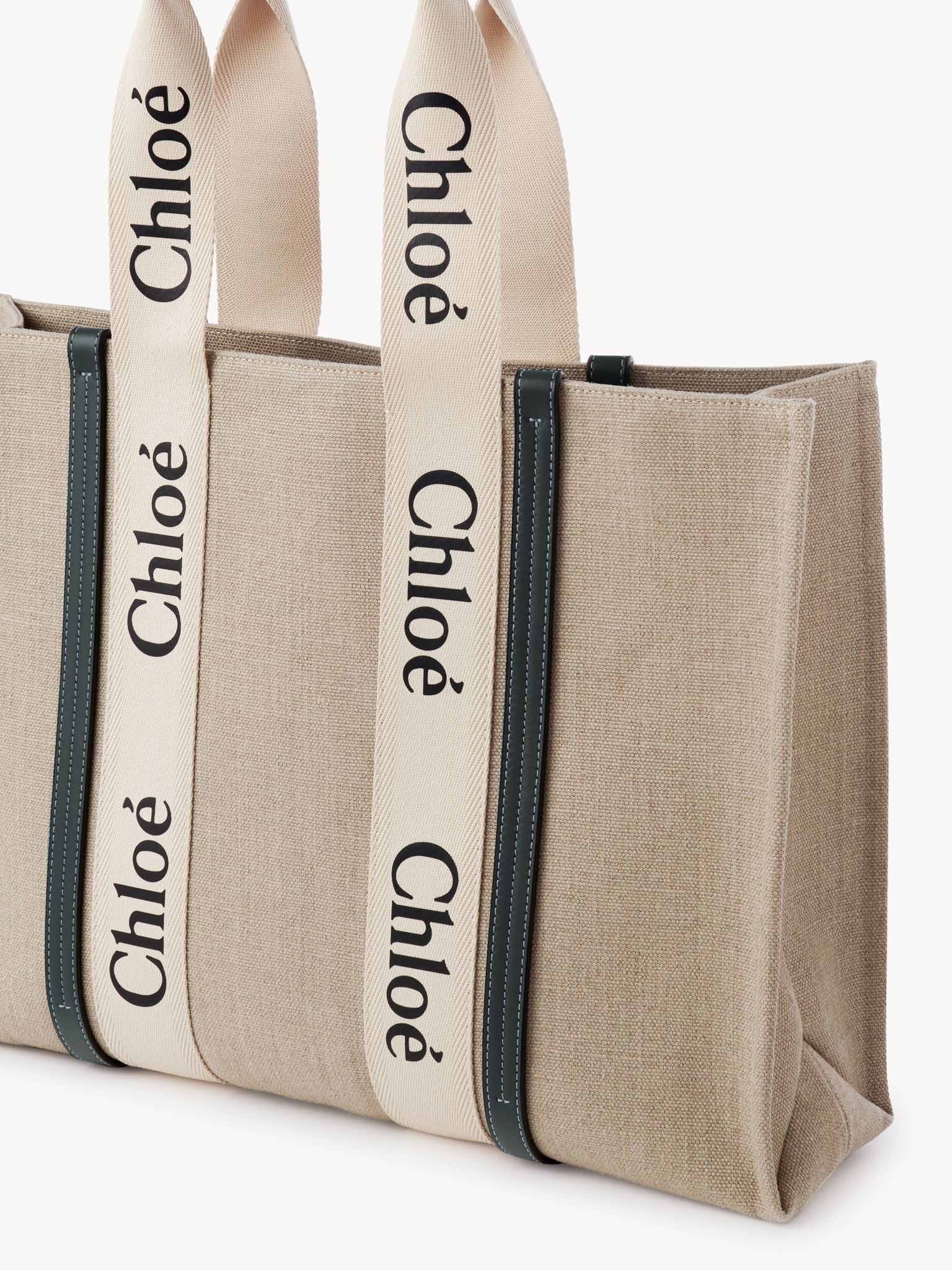 Grand sac cabas Woody en lin - White & Blue