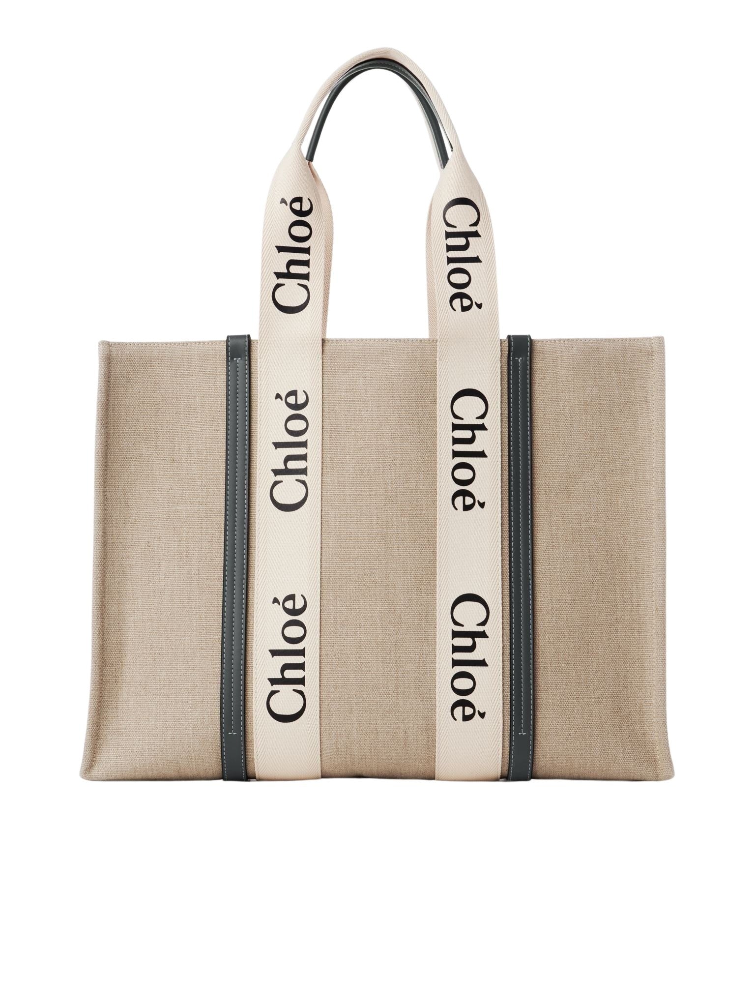 Grand sac cabas Woody en lin - White & Blue