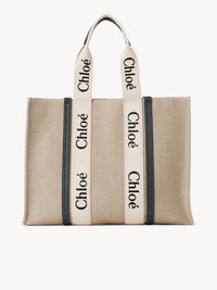 Grand sac cabas Woody en lin - White & Blue