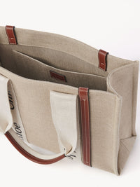Sac cabas Woody en lin - Blanc Marron