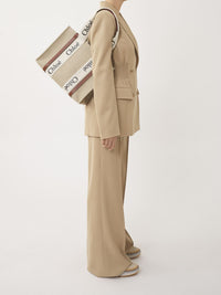 Sac cabas Woody en lin - Blanc Marron