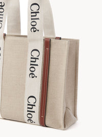 Sac cabas Woody en lin - Blanc Marron