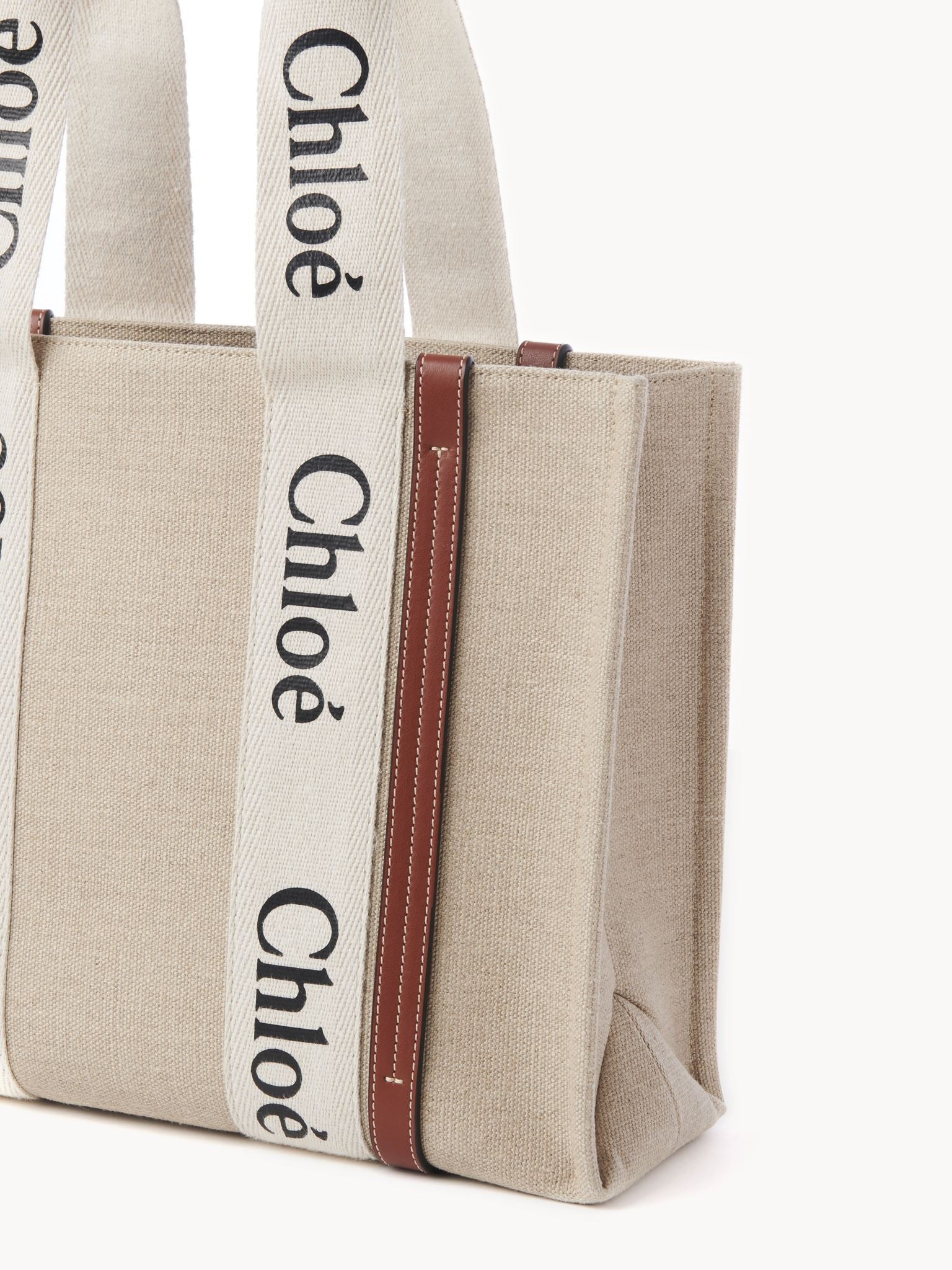 Sac cabas Woody en lin - Blanc Marron