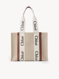 Sac cabas Woody en lin - Blanc Marron