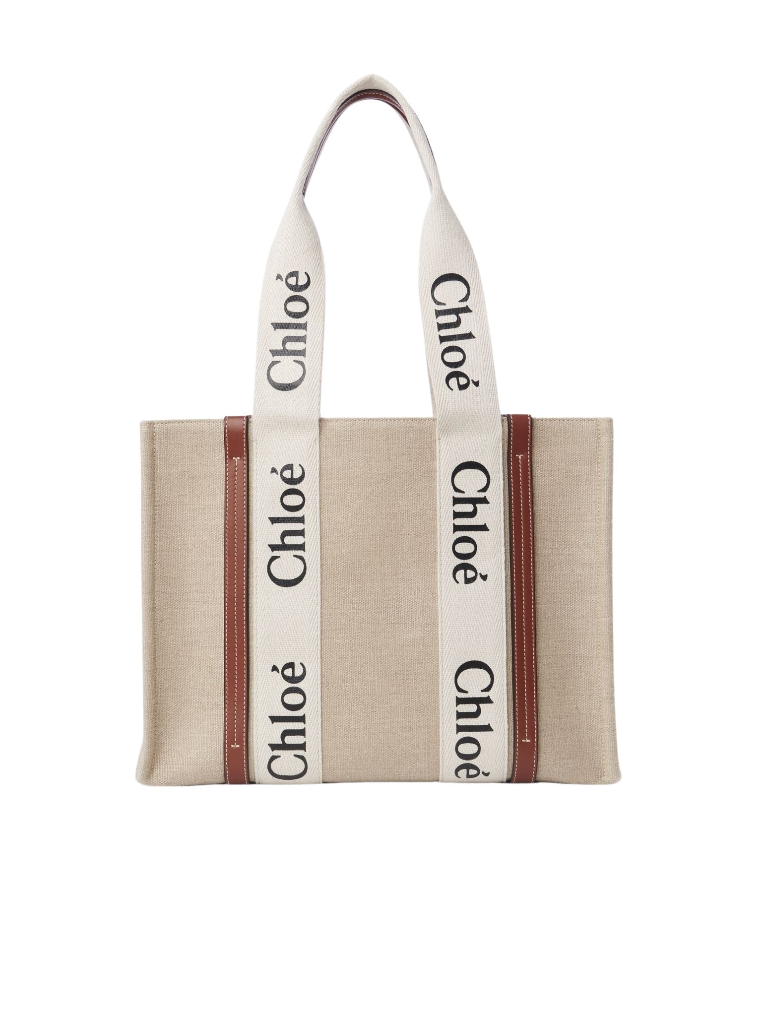 Sac cabas Woody en lin - Blanc Marron