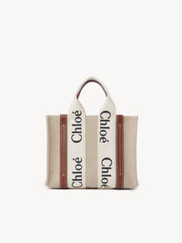 Petit sac cabas Woody à bandoulière en lin - Light White & Brown