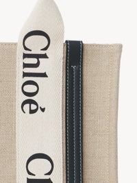Petit sac cabas Woody à bandoulière en lin - White & Blue