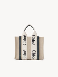 Petit sac cabas Woody à bandoulière en lin - White & Blue