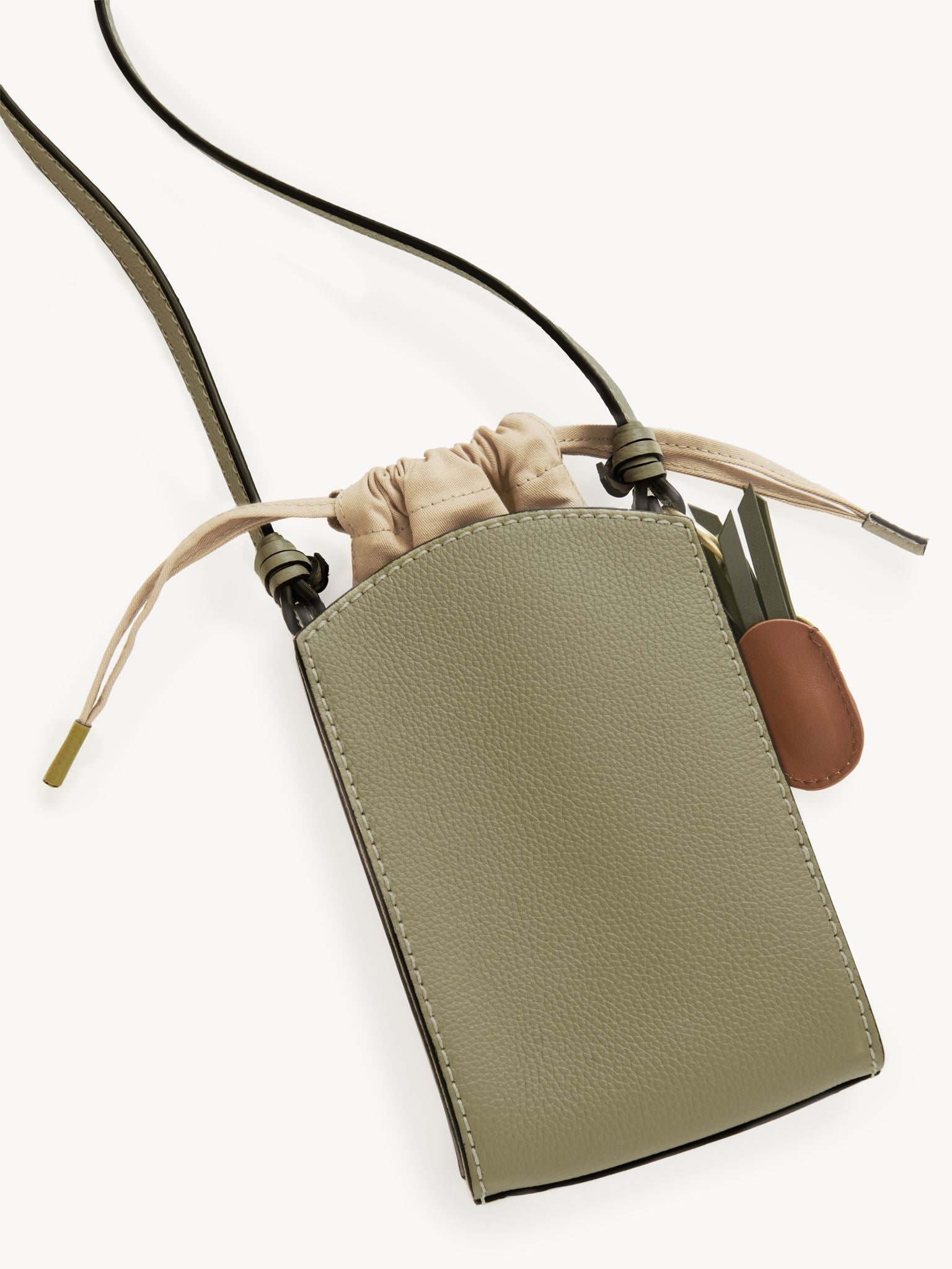 Mini sac téléphone Cecilya en cuir - Pottery Green
