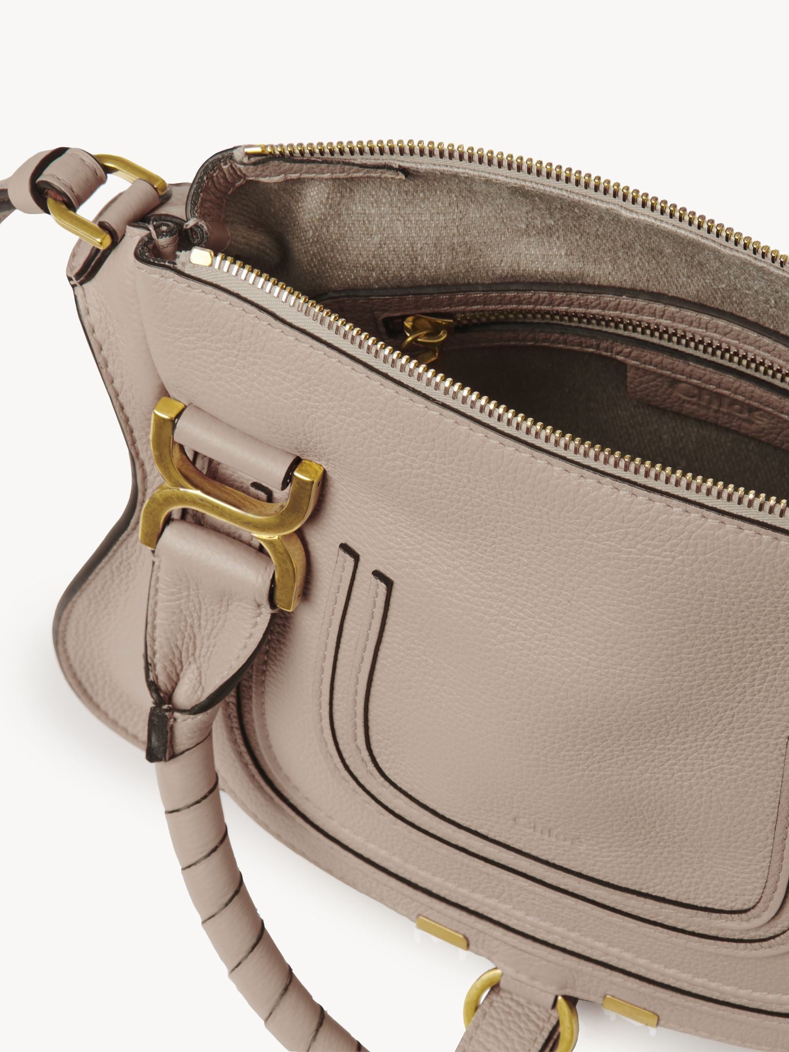 Petit sac double porté Marcie en cuir - Nomad Beige
