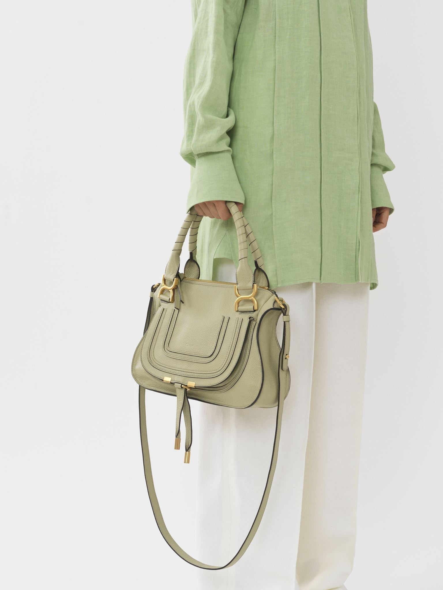Petit sac double porté Marcie en cuir - Faded Green
