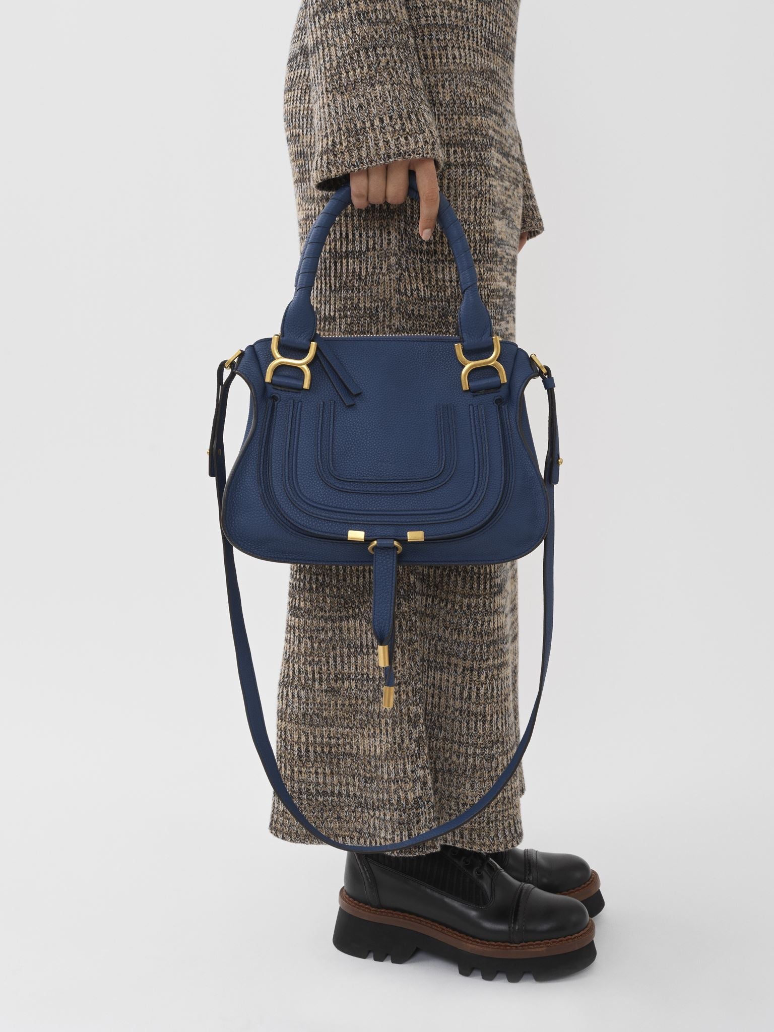 Petit sac double porté Marcie en cuir - Deep Denim