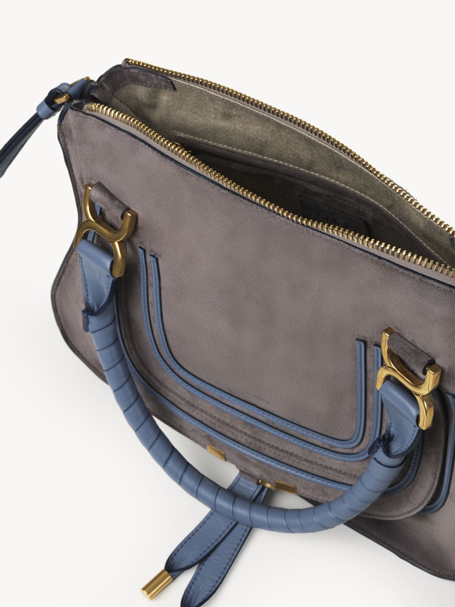 Sac double porté Marcie en cuir et lin - Cashmere Grey