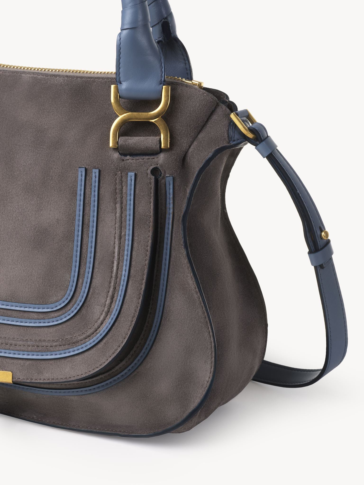Sac double porté Marcie en cuir et lin - Cashmere Grey