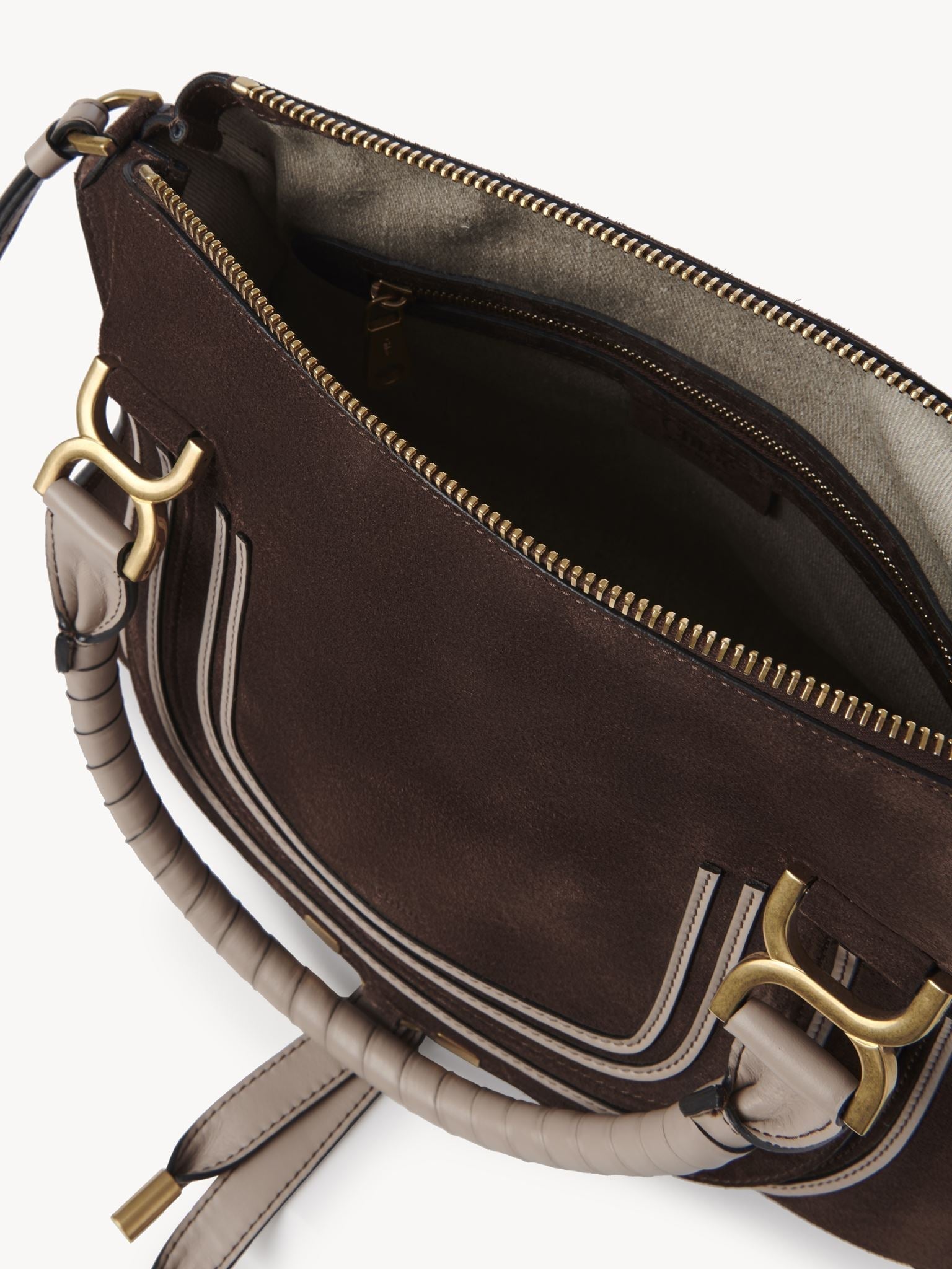 Sac double porté Marcie en cuir et lin - Pure Brown
