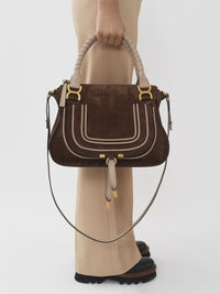 Sac double porté Marcie en cuir et lin - Pure Brown