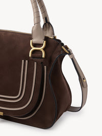 Sac double porté Marcie en cuir et lin - Pure Brown