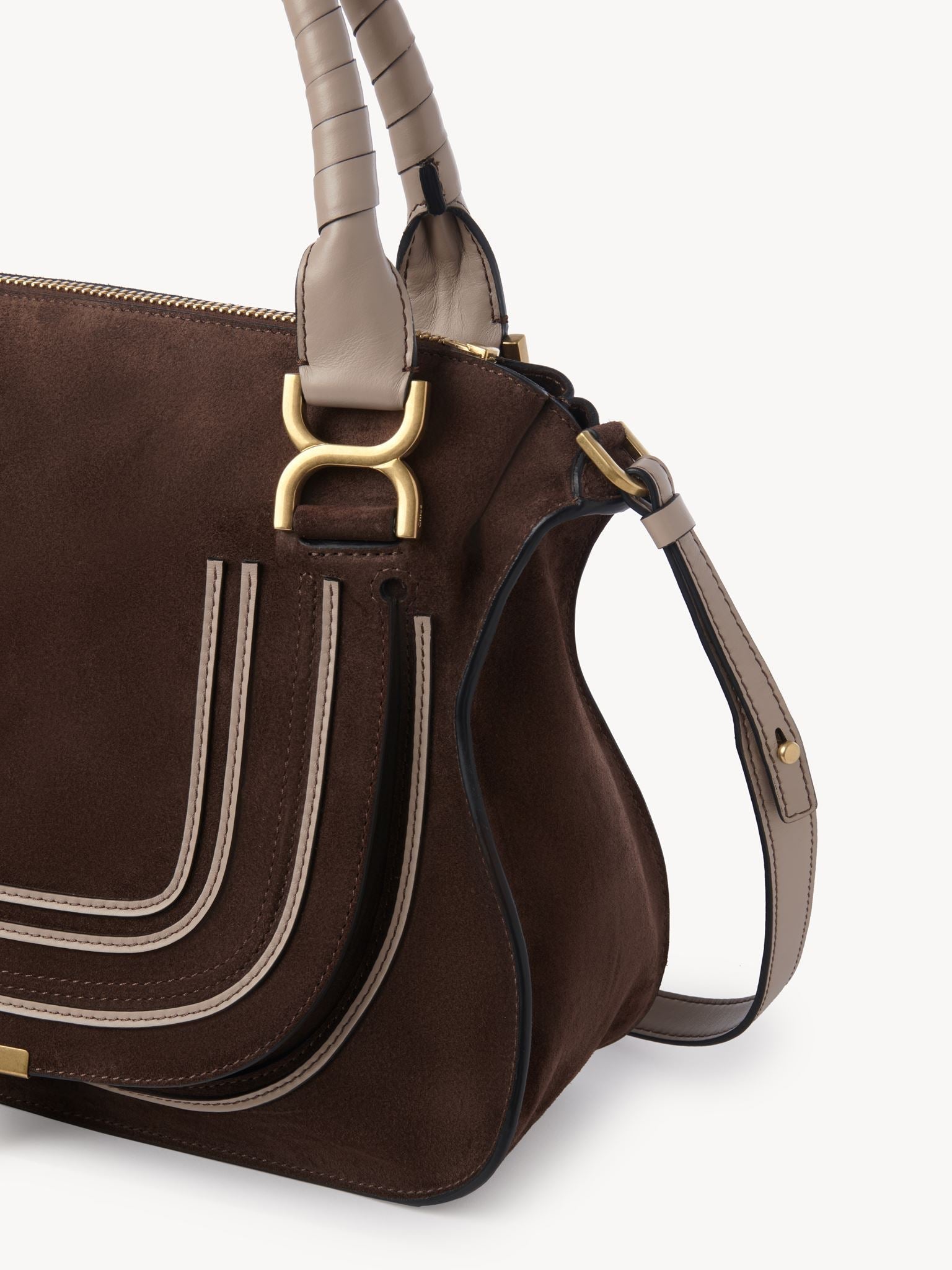 Sac double porté Marcie en cuir et lin - Pure Brown